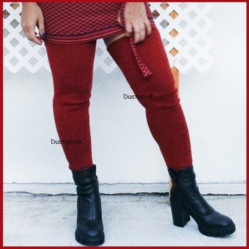 Plus Size Thick Thigh High Socks Over Knee Long Boot Red Rib Cable Bedroom Fun - Picture 2 of 15